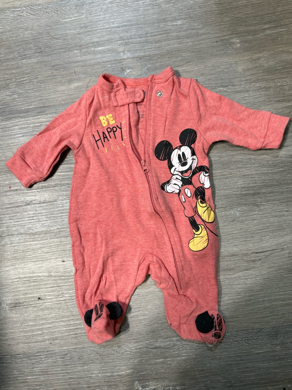 Disney Coral Mickey Mouse Footed Romper with Yellow Shoes
